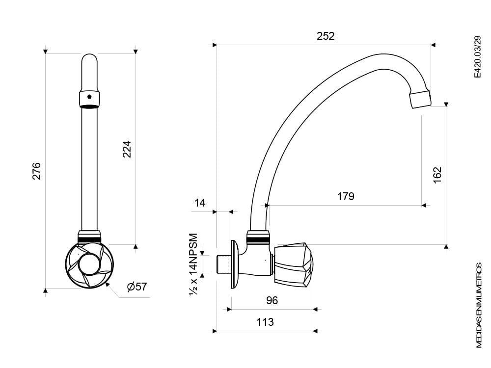 Llave de Pared con Pico Alto Plus para Cocina EURO STYLE, E420.03/29 - FV  Area Andina S.A. - Griferia, Lavabos, Sanitarios, Inodoros, Jacuzzi,