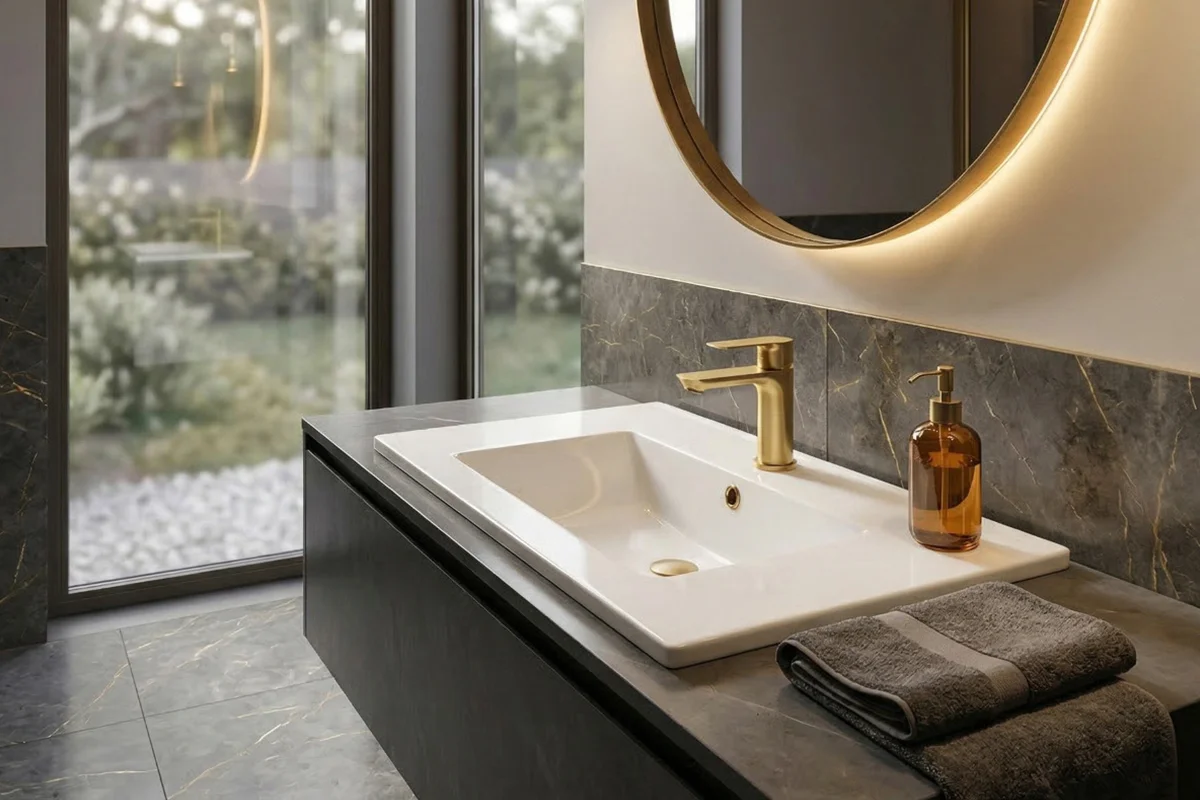 Línea Coty: Elegancia en Brushed Gold y Negro Mate para tu baño